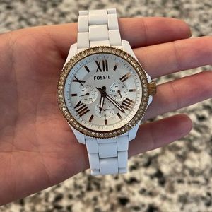 White and rose gold FOSSIL watch